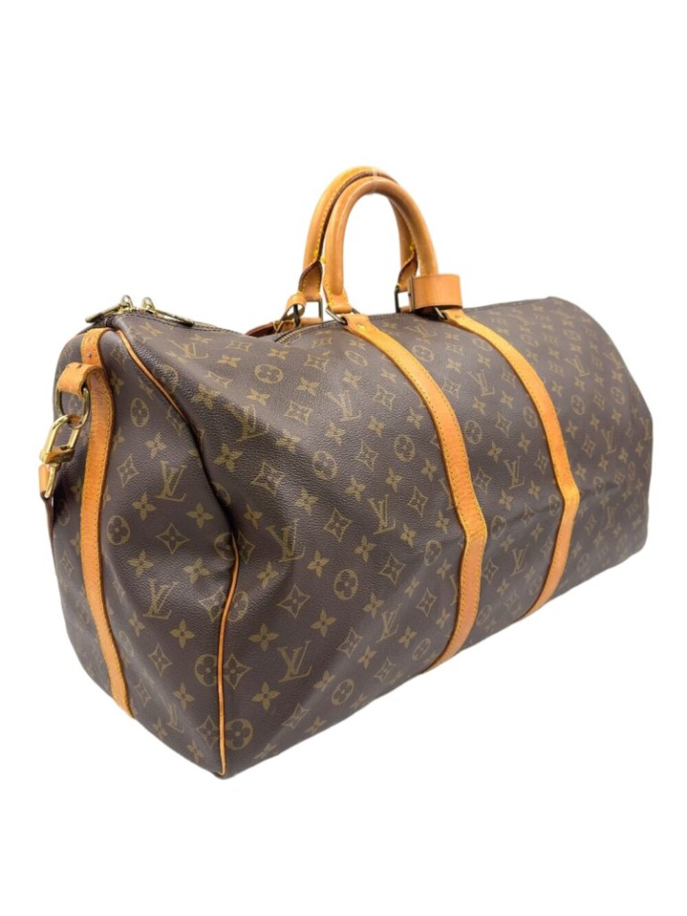Louis Vuitton Keepall Bandouliere 55 Monogram Leather Brown Boston Bag Gold - Picture 2 of 15